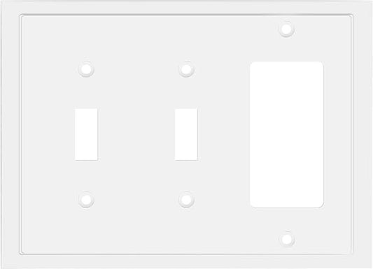 Modern Edge Decorative Wall Plate Switch Plate Outlet Cover, Durable Solid Zinc Alloy (Double Toggle/Single Decorator, White)