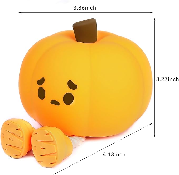 Cute Pumpkin Silicone Night Light - Colorful, Dimmable, Rechargeable, Nursery Lamp for Breastfeeding, Room Décor 2 Pack