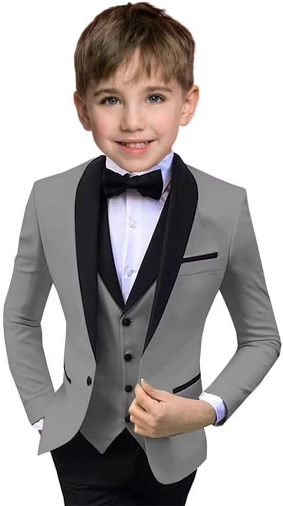Boys Suit 3 Piece Ring Bearer Suit Kids Formal Jacket Vest Pants Suits Wedding Outfit for Party Prom Tuxedo