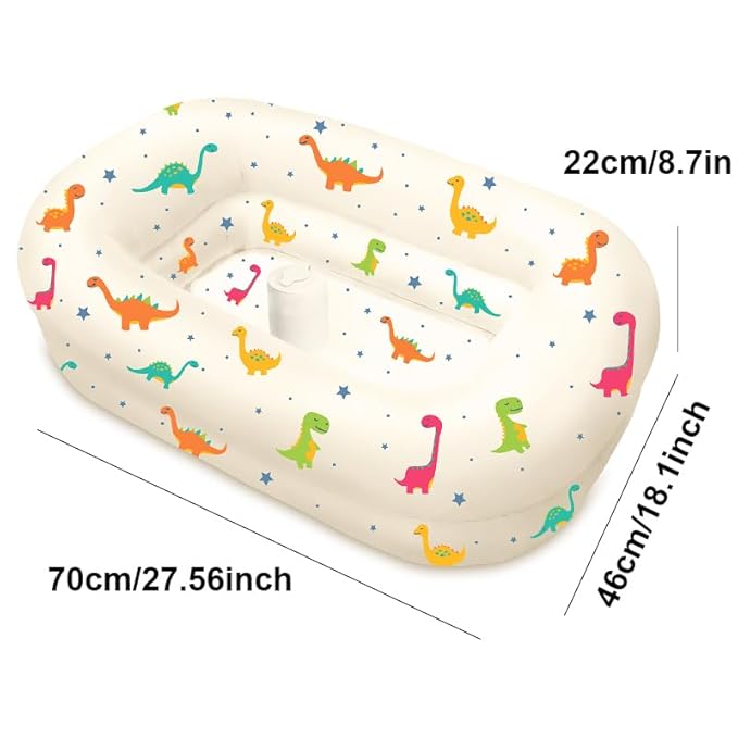 Inflatable Baby Bathtub with Built-in Air Pump, Back Support, Portable Travel Baby Bath Tub, Deflates and Folds Easily, Newborn to Toddler 3-20 Months (Dinosaurs)