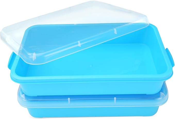 Sensory Bin Sand Tray with Lid for Toddlers 2 Pcs 15in Portable Sandbox Toy Large Plastic Tray for Kids 3 4 5 6 Fill with Sand, Water, Beads, and More (2 Blue)