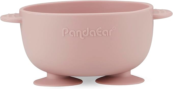 PandaEar 3 Pack Silicone Suction Baby Bowls & 3 Baby Feeding Spoons | Non-Slip Stay Put Bowls & Soft Silicone First Stage Spoons for Toddlers, BPA-Free Baby Led Weaning Set (Pink Rose Linen)