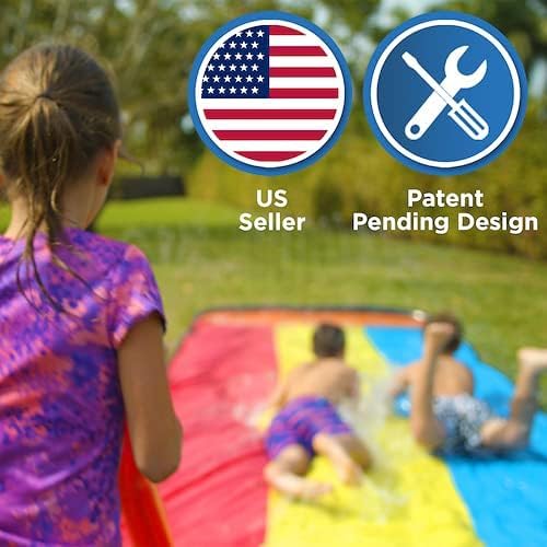 JAMBO 25Ft Premium XXL Slip Splash and Slide with 3 Bodyboards, Heavy Duty Water Slide- Advanced 3-Way Sprinkler System, Splash Mat Splash Pad Backyard Waterslide Outdoor Water Toys n Slides for Kids