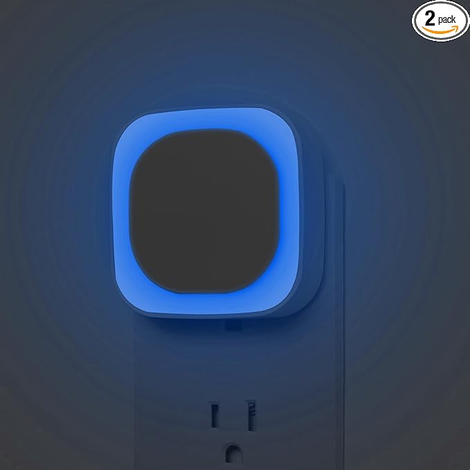 2 Pack Azure Night Light, Crisp Modern Glow with Dimmable Soft Light & Indirect Reflection, Auto Dusk to Dawn Sensor, Plug in LED Nightlight for Bathroom,Toilet, Kitchen Counter, Modern Decor