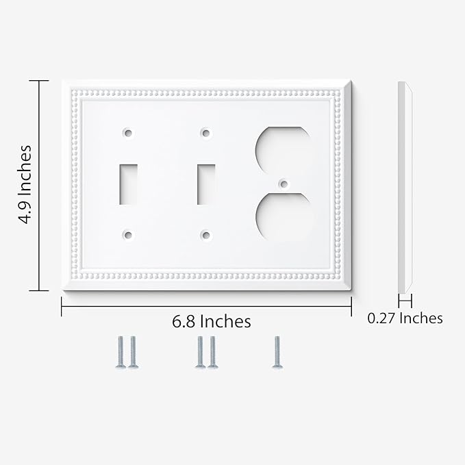 Henne Bery Sunken Pearls Heavy Duty Decorative Wall Plate Switch Plate Outlet Cover (Double Toggle/Single Duplex, White)