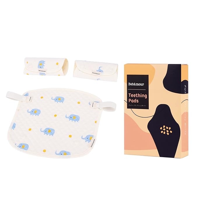 Bebamour Drool and Teething Reversible Cotton Pad For All Carry Positions Baby Carrier White Drool Bib For Boys & Girls(Elephant)