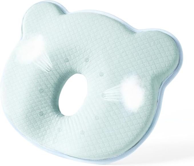 Memory Foam Baby Pillow for Newborn Flat Head Baby Pillow Machine-Washable Neck Support Prevent Flat Head 100% Cotton,Blue
