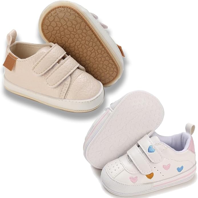 2Pairs Baby Shoes,Boys Girls Non-Slip Rubber Sole Sneakers,Unisex Infant Soft Lightweight First Walking Crib Shoes