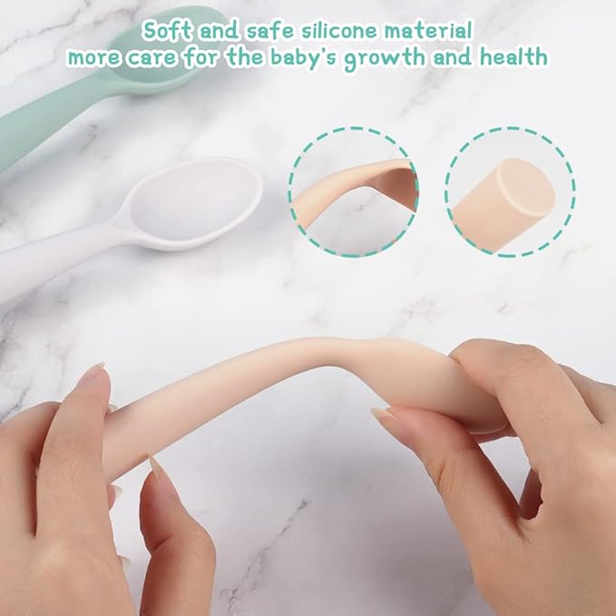 Vicloon Silicone Baby Feeding Spoons - 4 PCS First Stage for Infants, Ultra-Durable & Chewproof, Dishwasher Safe Baby Utensils