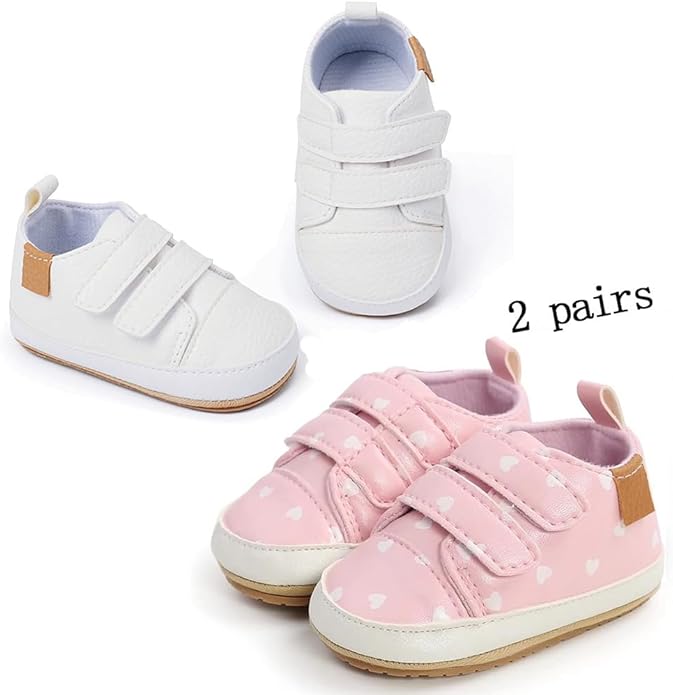 2Pairs Baby Shoes,Boys Girls Non-Slip Rubber Sole Sneakers,Unisex Infant Soft Lightweight First Walking Crib Shoes
