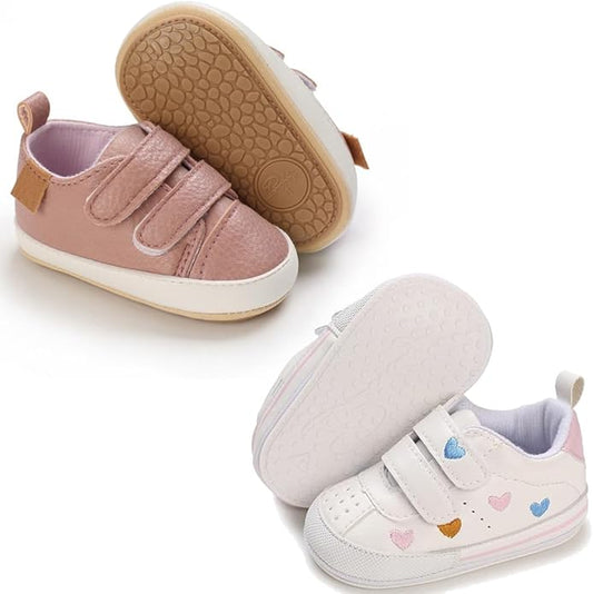 2Pairs Baby Shoes,Boys Girls Non-Slip Rubber Sole Sneakers,Unisex Infant Soft Lightweight First Walking Crib Shoes