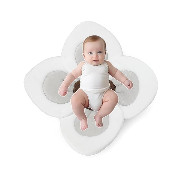 PandaEar Baby Bath Pad for Infant Newborn | Soft Flower Petals for Sink Bathtub Essentials Shower Gift (Grey)