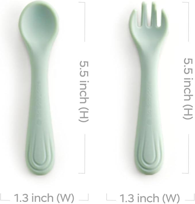 Bc Babycare Portable 4 Pack Baby & Toddler Self Feeding Fork and Spoon Set with Storage Case, BPA-Free Silicone Utensils for Boys and Girls, Safe & Easy to Carry, Blue & Pink