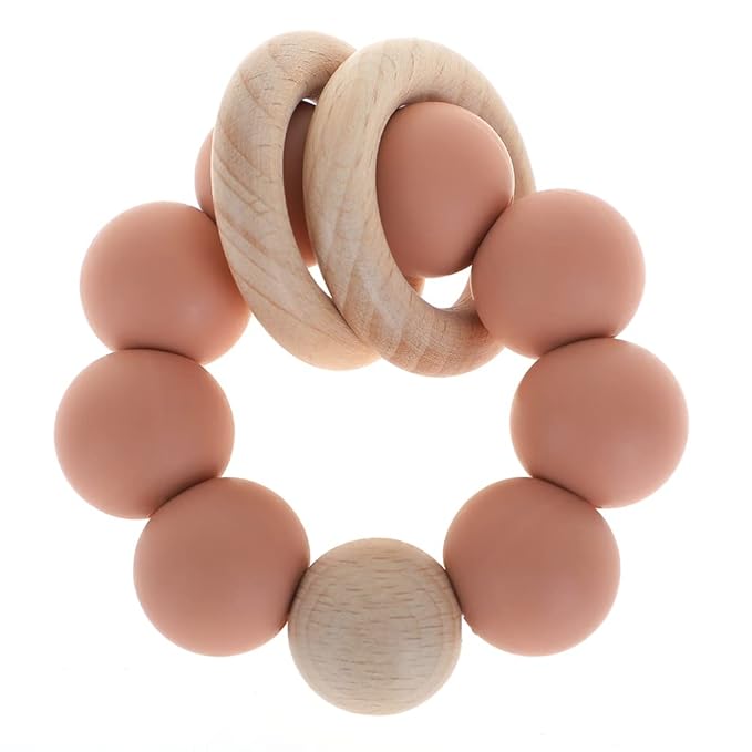 Silicone Baby Teether, Food Grade Silicone & Beech Baby Teething Toy, BPA Free (Muted)