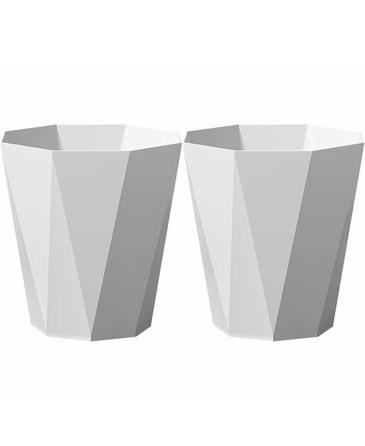 Trash Can Plastic Waste Basket 2.6 Gallon Garbage Can for Bathroom Office Bedroom Kitchen, 2 Pack White