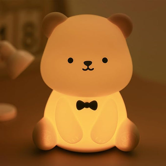 Cute Teddy Bear Night Light, LED Squishy Night Lamp, 7 Colors Dimmable Nursery Nightlight for Kids, Rechargeable Touch Lamp, Dorm Decor, Kids Funny Gifts (Teddy Bear)