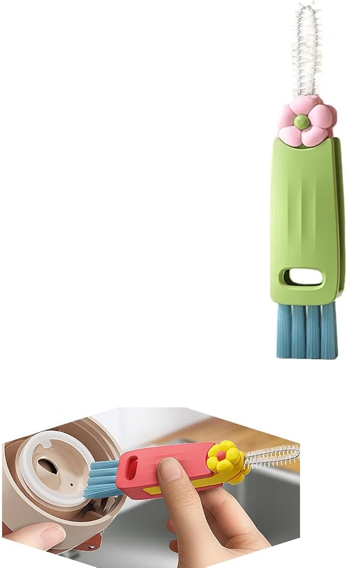 Mini Bottle Brush- Deep Clean Bottle Necks, Straws & Cup Lids, 3-in-1 Tight Space Scrubber for Water Bottles, Travel Mugs, Home Kitchen&Office. Dishwasher Safe(Grren2)