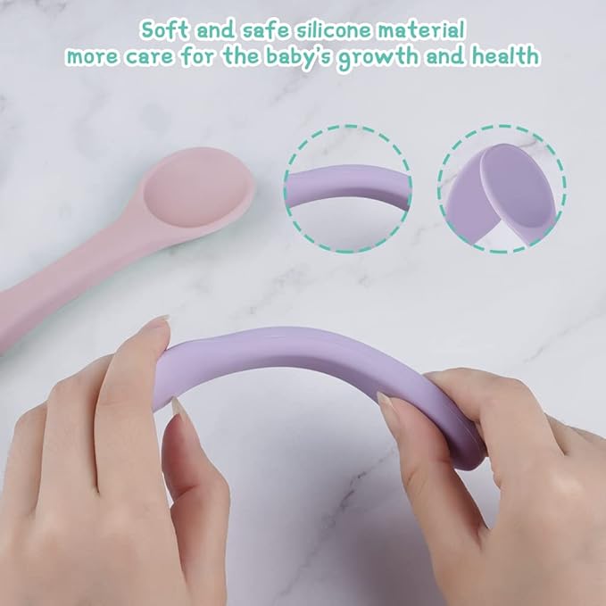 Vicloon Silicone Baby Feeding Spoons, 4 PCS First Stage Feeding Spoons for Infants, Baby Led Weaning Feeding Supplies Training Spoon, Toddler Utensils, Ultra-Durable & Chewproof, Dishwasher Safe
