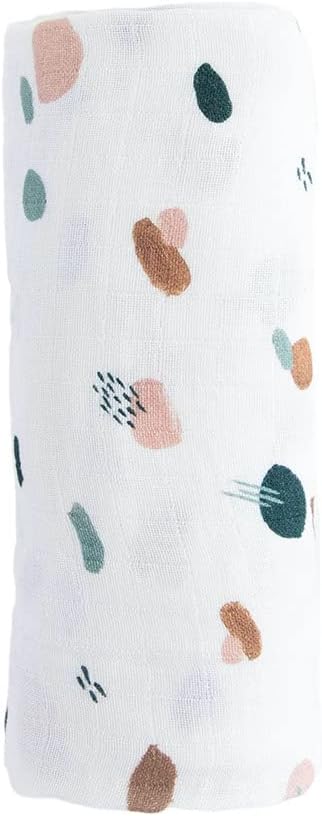 RED ROVR 100% Certified Organic Cotton Muslin Swaddle | Newborn Receiving Blanket | Baby Wrap | Boy, Girl, Unisex | Soft, Lightweight, Breathable | Burping, Nursing | 44" x 44" | Dots & Dashes