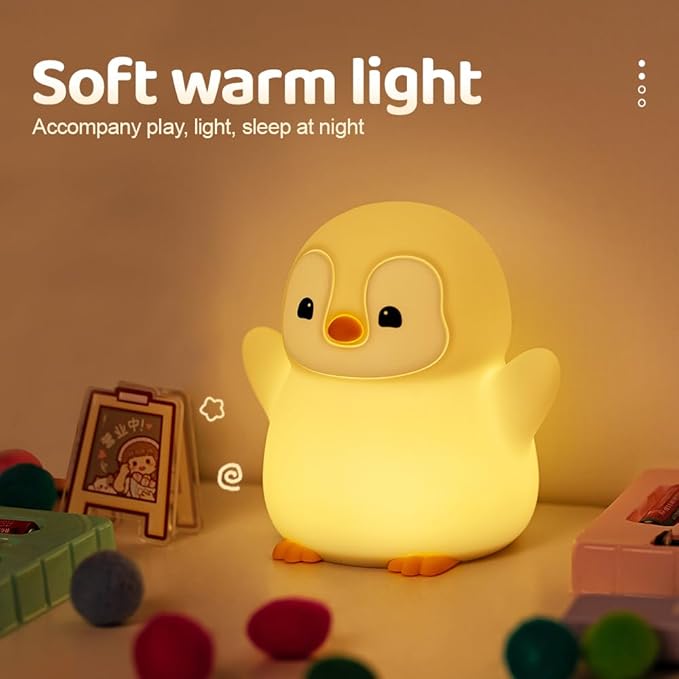 Novelty Soft Penguin Silicone Night Light for Kids Room, Rechargeable Nursery Sleeping Nightlights, 2 Level Lighting Mode Table Lamp for Breastfeeding Toddler Decoration Kids Gifts