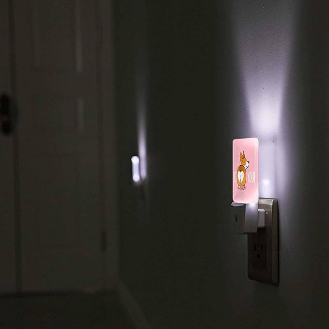 LED Night Light,Cute Smile Welsh Corgi Dog Cartoon LED Night Light Plug into Wall with Dusk to Dawn Light Sensor White Energy Efficient Nightlight for Bedroom Bathroom Hallway Living Room Kitchen