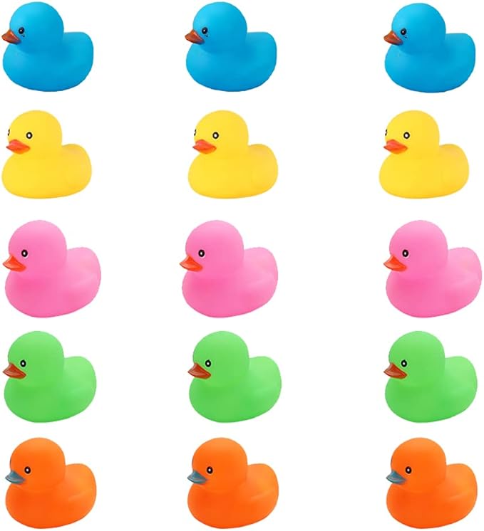 Bath Duck Toys 15 PCS Colorful Mini Rubber Ducks Squeak and Float Duckies Baby Shower Toy Party Decoration for Toddlers Boys Girls (2.2’’)