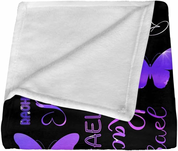 Personalized Name Blanket for Kids Adults, Custom Blanket with Name for Girls Boys, Purple Butterfly Blankets and Throws Super Soft Flannel Blankets Gifts for Christmas Birthday