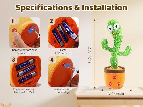 Talking Cactus Toys for Baby,Dancing Singing Cactus Mimicking Toy Gifts for Infant Kids Boys Girls Easter Basket Stuffers with 120 English Songs,Adjustable Volume,Recording Repeating,Green