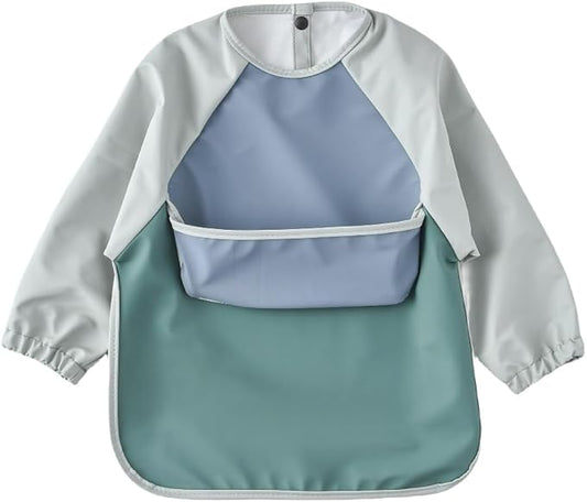 GZMM Waterproof Baby Bibs,Infant Toddler Long Sleeve Feeding Bib With Food Catcher,Wipe Clean & Washable