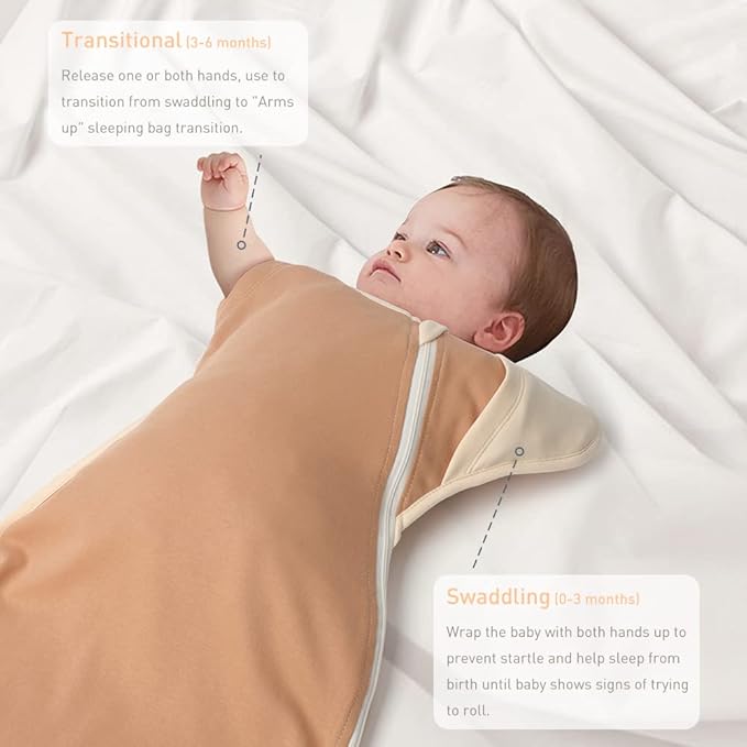 Premium Soft Cotton Swaddle Blanket Sleep Sack Arms Up Design 2 Packs 3-6 Months, Hands Up 3-Way Transitions to Arms-Free Wearable Sleeping Sack Bag for Baby Boys Girls Snug Fit Calms Startle Reflex