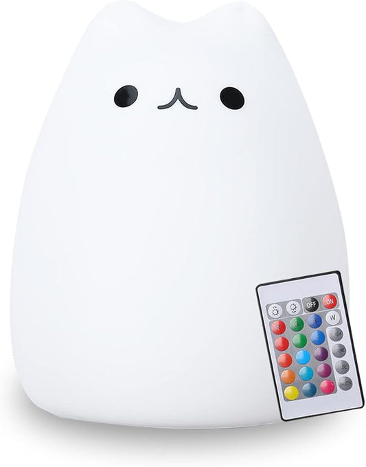 ZKLiLi Night Light, Cute Cat Nursery Lights USB Rechargeable Cat Lamp Nightlight Birthday Christmas Gift with Warm White and 7-Color Breathing Modes for Kids Baby Children (renqimao)