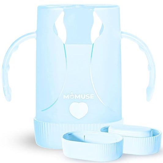 MOMUSE Dual-Lid Squeeze Pouch Holder for Food Pouches & Drink Boxes, Baby Pouch Holder with Larger Capacity, Versatile Design for Self-Feeding, Anti-Squeeze Pouch Holder No Spill No Mess, Lightweight
