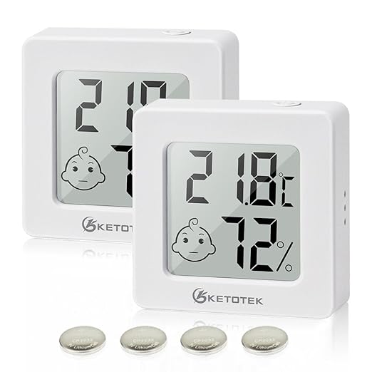 KETOTEK 2 Pack Mini Thermometer Hygrometer Indoor Humidity Monitor Digital Temperature Humidity Gauge Meter with for Bedroom Greenhouse Cellar