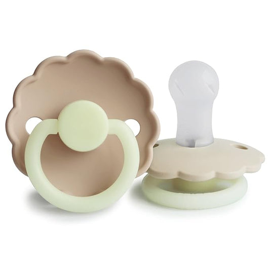 FRIGG Daisy Night SilkySoft Silicone Baby Pacifier | Made in Denmark | BPA-Free (Croissant/Cream, 0-6 Months)