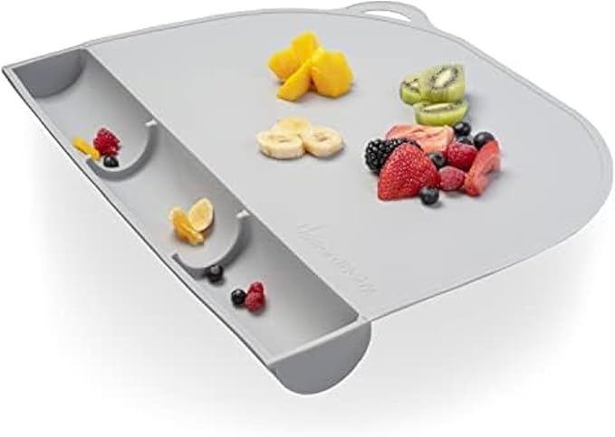 UpwardBaby Silicone Placemats for Toddlers - Gray, Food-Catching Rectangular - Non-Slip Suction Baby Eating Mat & Feeding Placemat, BPA-Free Dishwasher Safe