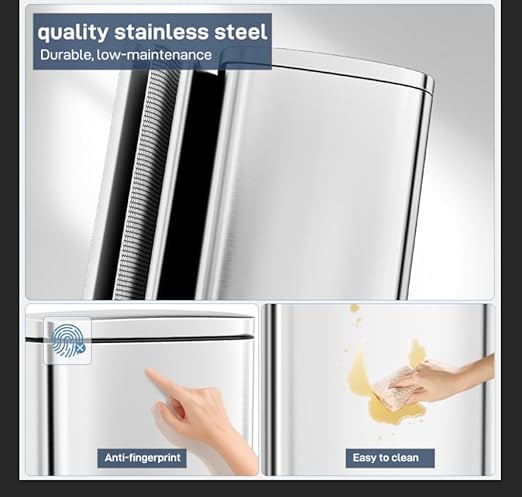 Arlopu 8 Gallon Step Trash Can, Stainless Steel Garbage Bin, Soft-Close Rubbish Bin with Removable Plastic Inner Bucket, Fingerprint-Proof, Lid Dustbin, Suit for Kitchen Home (Silver, 30L)