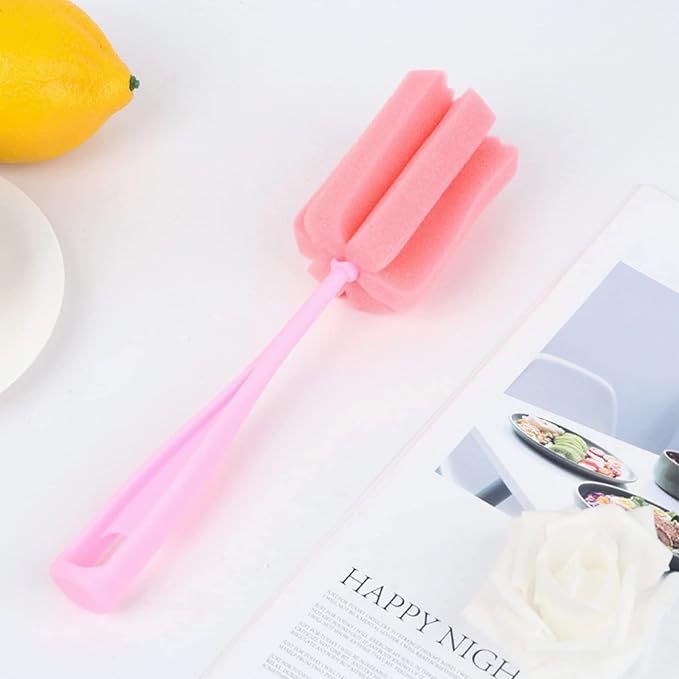 Bottle Brush Sponge 4PCS Cup Washer Brush Long Handle Cleaner Brush for Baby Bottle Glasswares Mugs Cups Kitchen Clean (4 PCS)