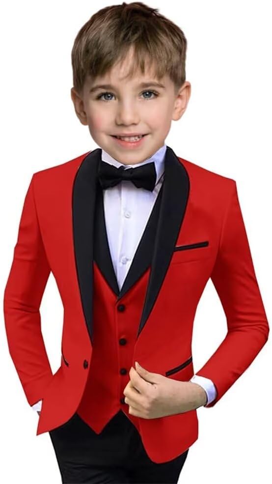 Boys Suit 3 Piece Ring Bearer Suit Kids Formal Jacket Vest Pants Suits Wedding Outfit for Party Prom Tuxedo