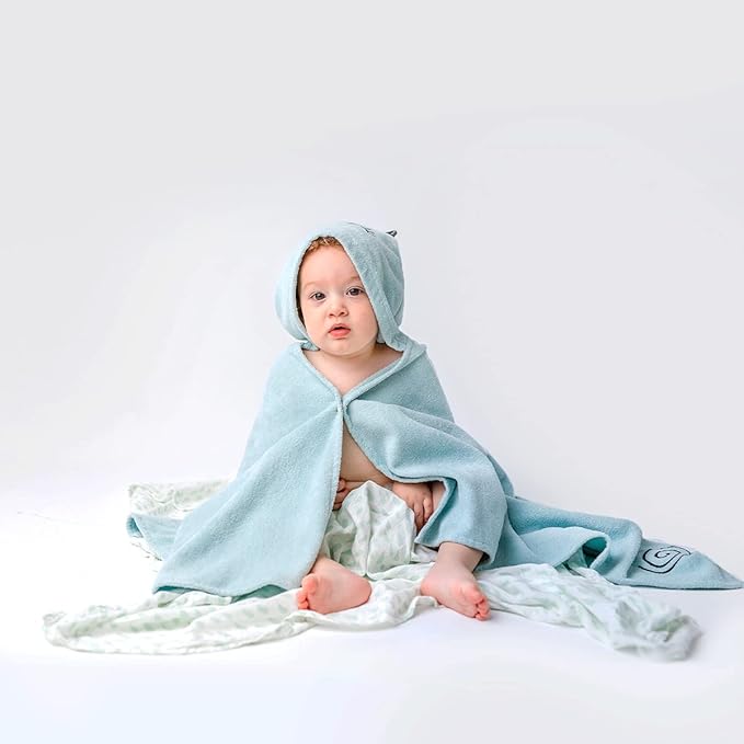 Milk&Moo Baby Hooded Towel, 100% Organic Turkish Cotton, Ultra Absorbent Bath Towel with Hood, 27x47 Inch, for Baby Boys & Girls (0-2 Years, Blue)