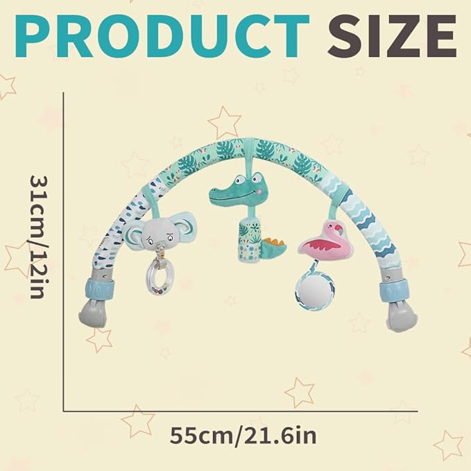 Caterbee Baby Bouncer Toy bar, Clip on Crib & Pram Activity Bar Toy Travel Arch Bassinet Toys for Toddlers (Animal)