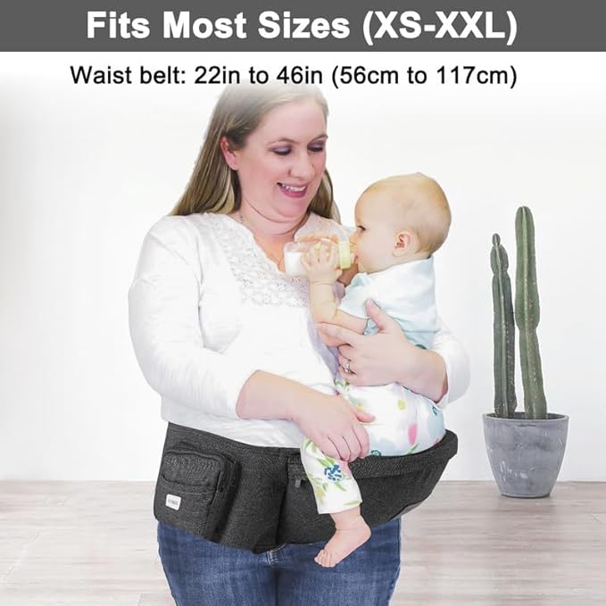 Baby Hip Carrier, Baby Carrier with Adjustable Waistband & Breathable Mesh, Ergonomic Carrier with Non-Slip Hip Seat Surface for Newborns & Toddlers, Dark Grey
