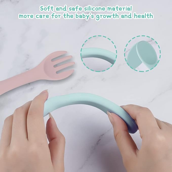 Vicloon Silicone Baby Fork and Spoon Set, 6PCS Baby Led Weaning Utensils, First Stage Feeding Set, Dishwasher Safe