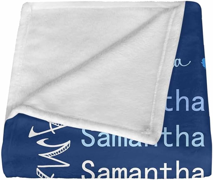 Personalized Name Blanket for Baby Boys Girls, Custom Bed Throw Blanket Navy Blue, Ultra-Soft Cozy Flannel Fleece Blankets for Kids, Fluffy Infant Toddler Newborn Receiving Blankets for Crib Stroller