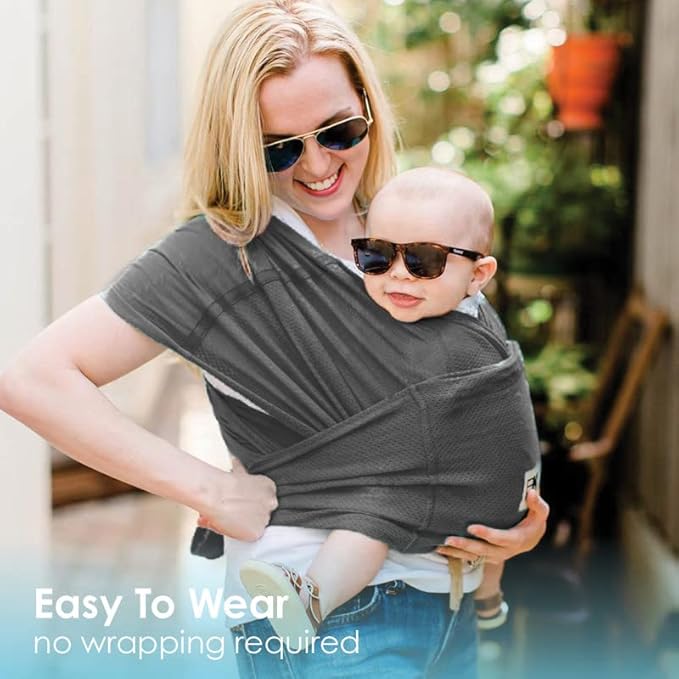 Breeze Baby K'tan Baby Carrier, #1 Easy Pre-Wrapped Baby Sling Gift | Breathable 100% Cotton Mesh | Hands Free Wrap for Infants | No Rings Or Buckles | Charcoal | X-Small
