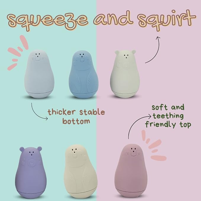 Silicone Bath Toys, Dishwasher-Safe Baby Toys, Toddler Toys, Montessori Stackable Cups, Cleanable Bath Toys for Baby and Toddler, Baby Bath Essentials, Tub Toys, 4-Pack, Blue