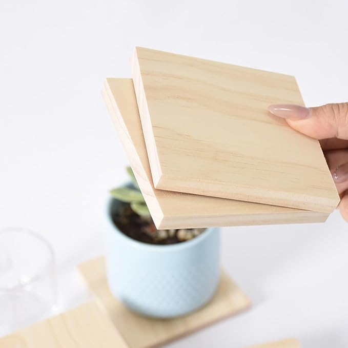 4PCS Unfinished Wood Square Blocks for Crafts, 7.8x7.8x0.4in Blank Wooden Squares Pine Wood Boards for Carving,DIY Wood Coasters,Painting & Burning