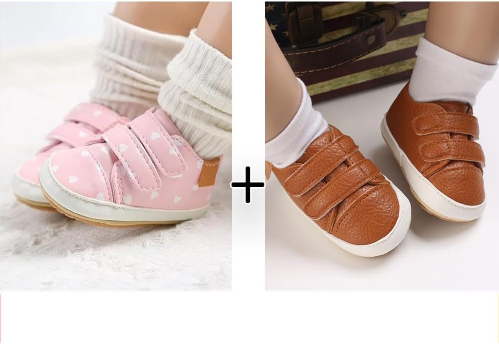2Pairs Baby Shoes,Boys Girls Non-Slip Rubber Sole Sneakers,Unisex Infant Soft Lightweight First Walking Crib Shoes