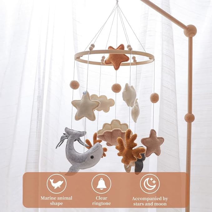 GOODMOM Ocean Nursery Mobile for Boys & Girls - Handmade Baby Mobile for Crib with Shell Whale Manta Coral in Miami - Gender-Neutral Crib Mobile - Easy Assembly - Sturdy Structure for Newborn