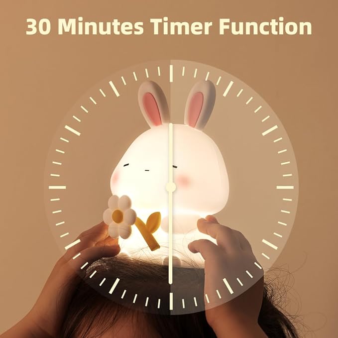 Bunny Night Light for Kids, Cute Rabbit Soft Silicone Lamp, Baby Nursery Nightlight, Touch Dimmable, 1200mah Battery, Kawaii Stuff Home Decor, Christmas Holiday Gift for Girl,Boy,Toddler