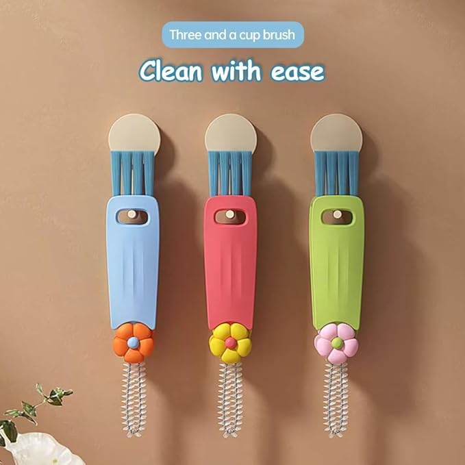 3 in 1 Cup Lid Cleaning Brush, 2025 Upgraded Multifunctional Insulation Bottle Cleaning Tools, Portable Crevice Cleaning Brush Set for Baby Bottle Gap Tight Spaces (#2 Green)